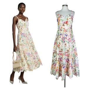 NEW Miss Rosier | Enora Colorful Floral Lace Formal Cocktail Bridal Midi Dress L